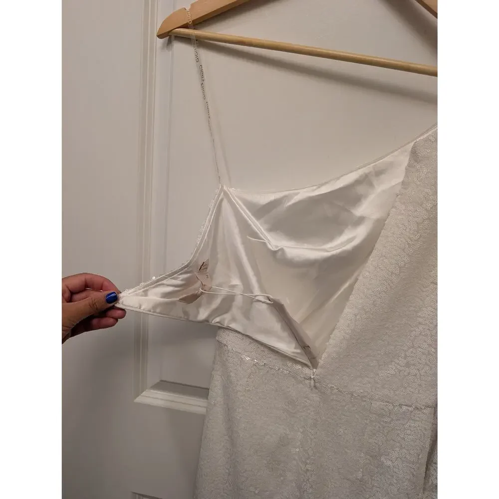 Neiman Marcus Gigii's Sequin Dress White One Sleeve‎ Midi Bridal Wedding - Picture 7 of 7